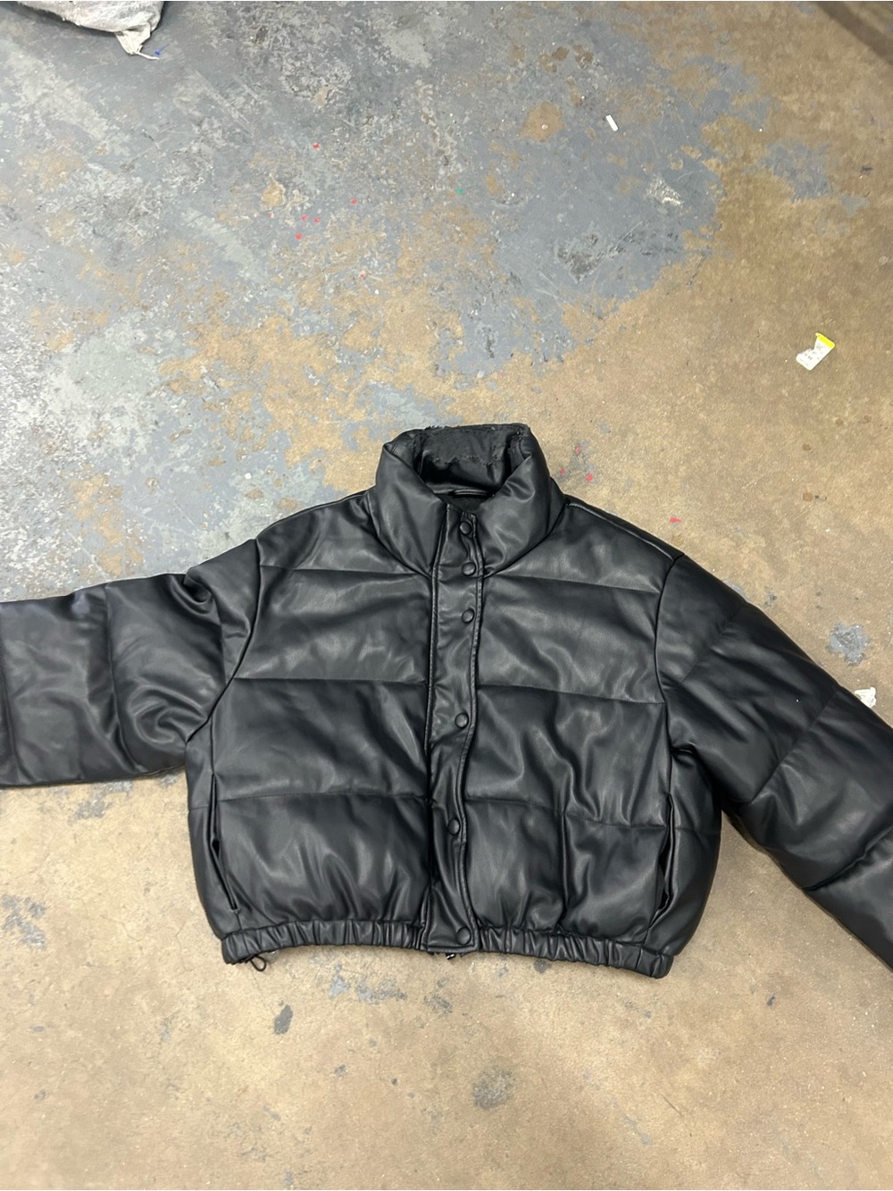 Zara Black Vegan Leather Quilted Crop Jacket